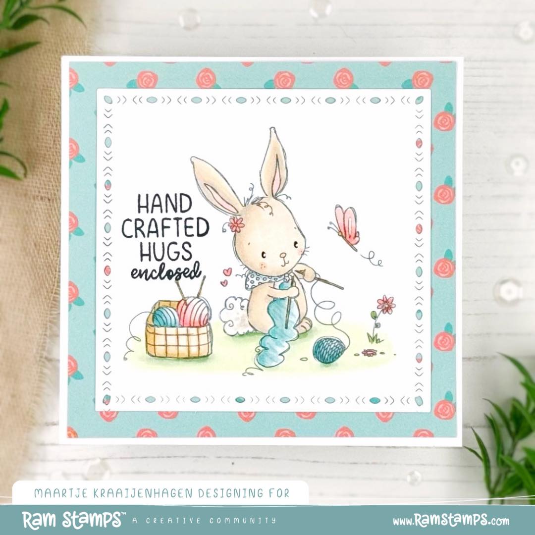 'Knitting with Bunny' Digital Stamp