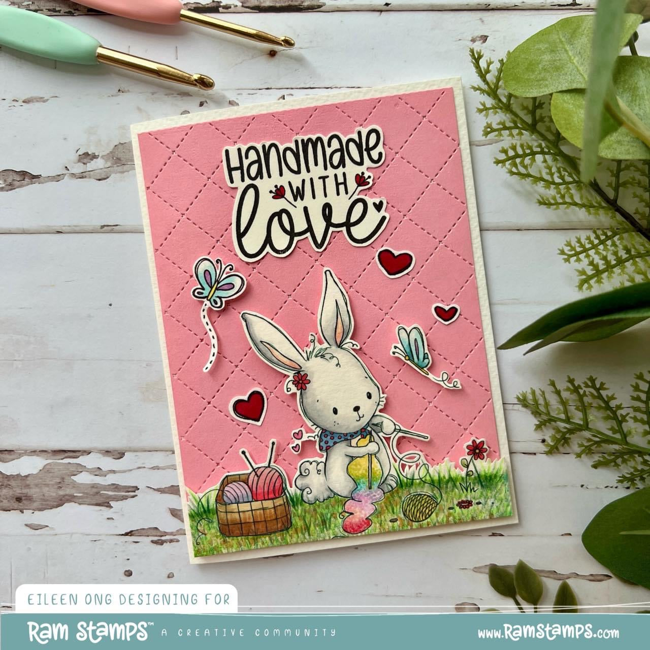 'Knitting with Bunny' Digital Stamp