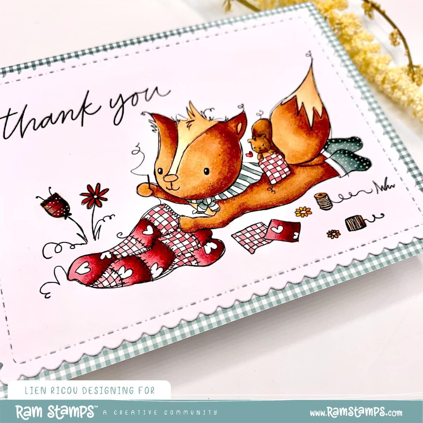 'Quilting with Fox' Digital Stamp