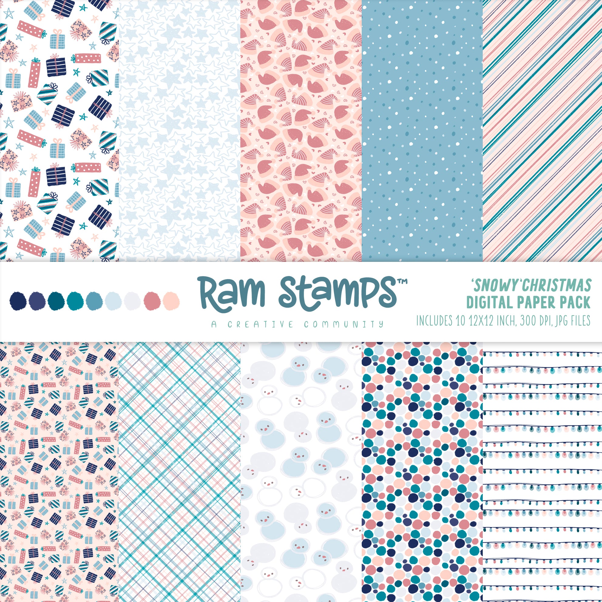 Snowy Christmas' Digital Pattern Paper Pack – Rachelle Anne Miller Creative Studios watercolor-ink-blue-floral-seamless-pattern-stock-illustration-1662206515-shutterstock
