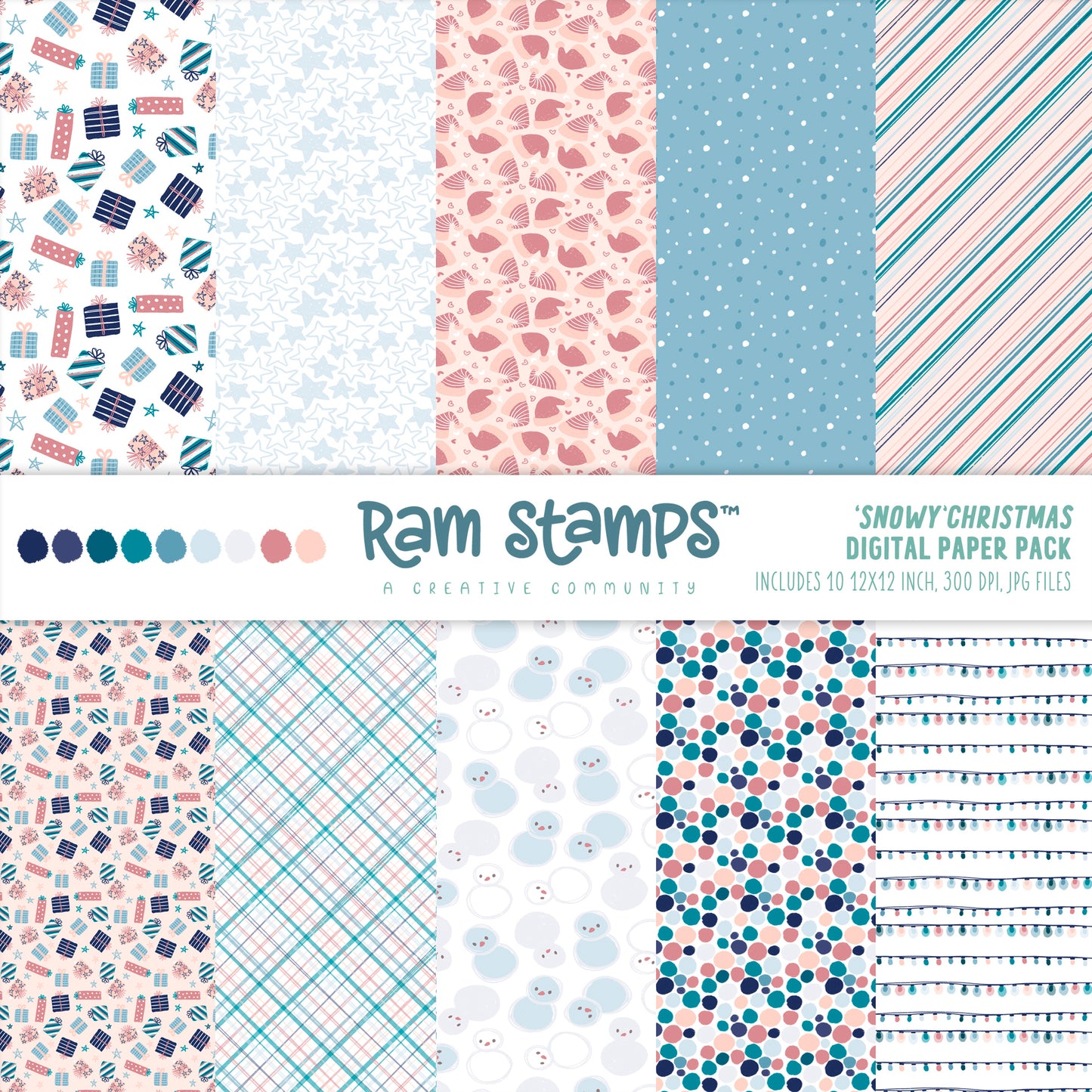 'Snowy Christmas' Digital Pattern Paper Pack