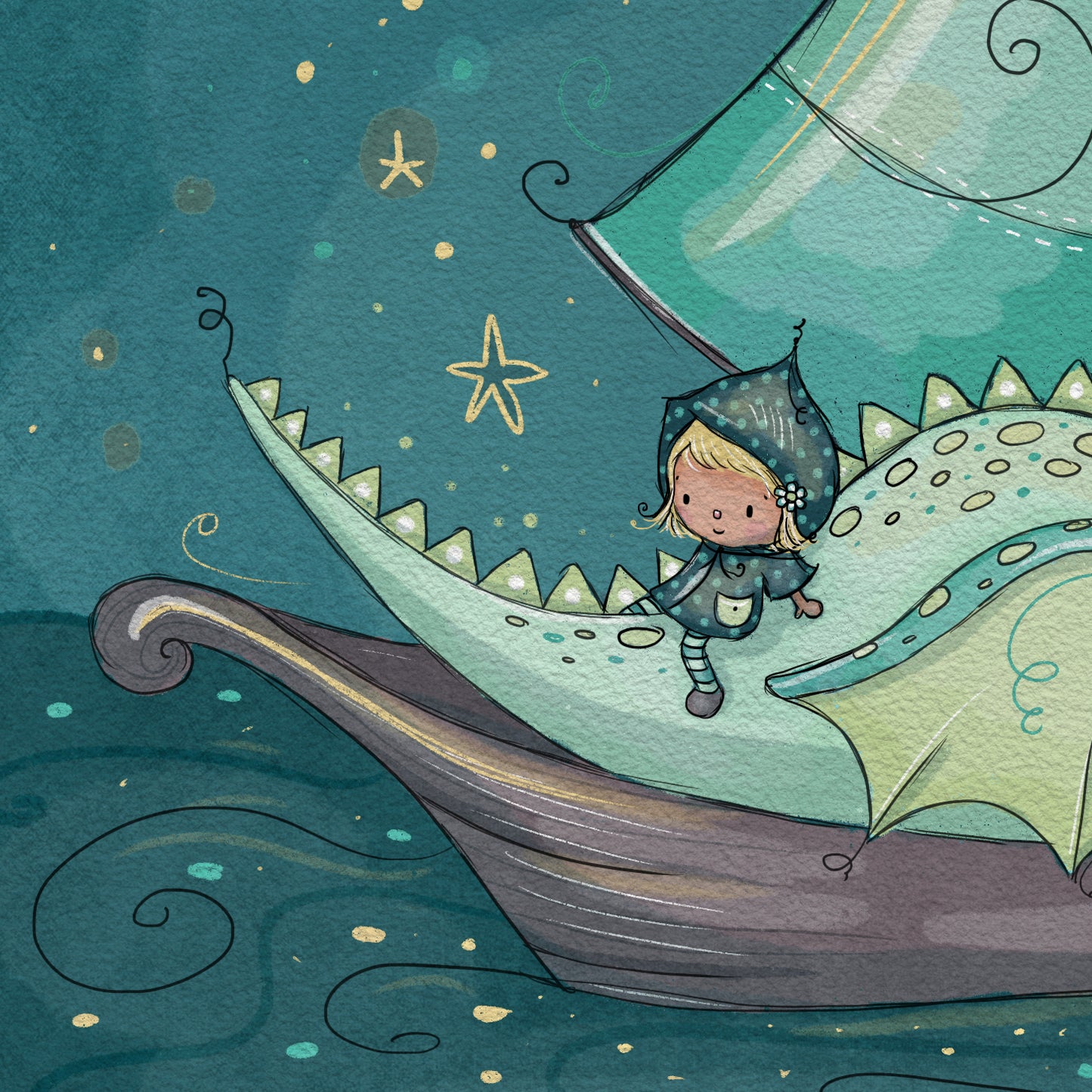 'My Favourite Dragon (Girl)' Children's Wall Art Print