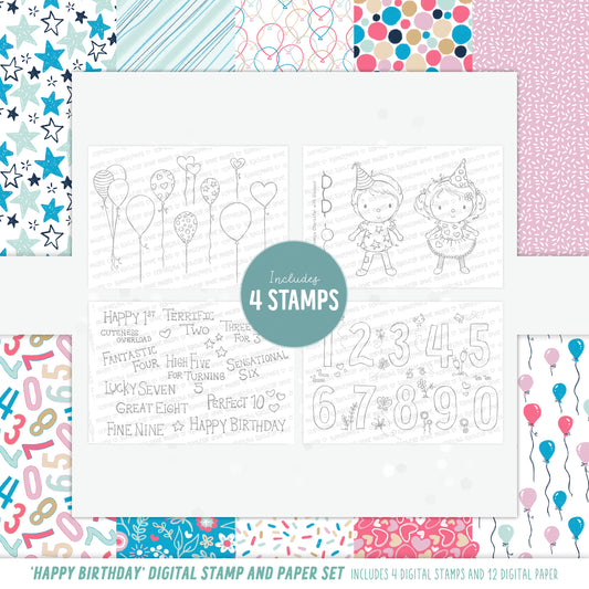 'Happy Birthday' Digital Stamp & Paper Set