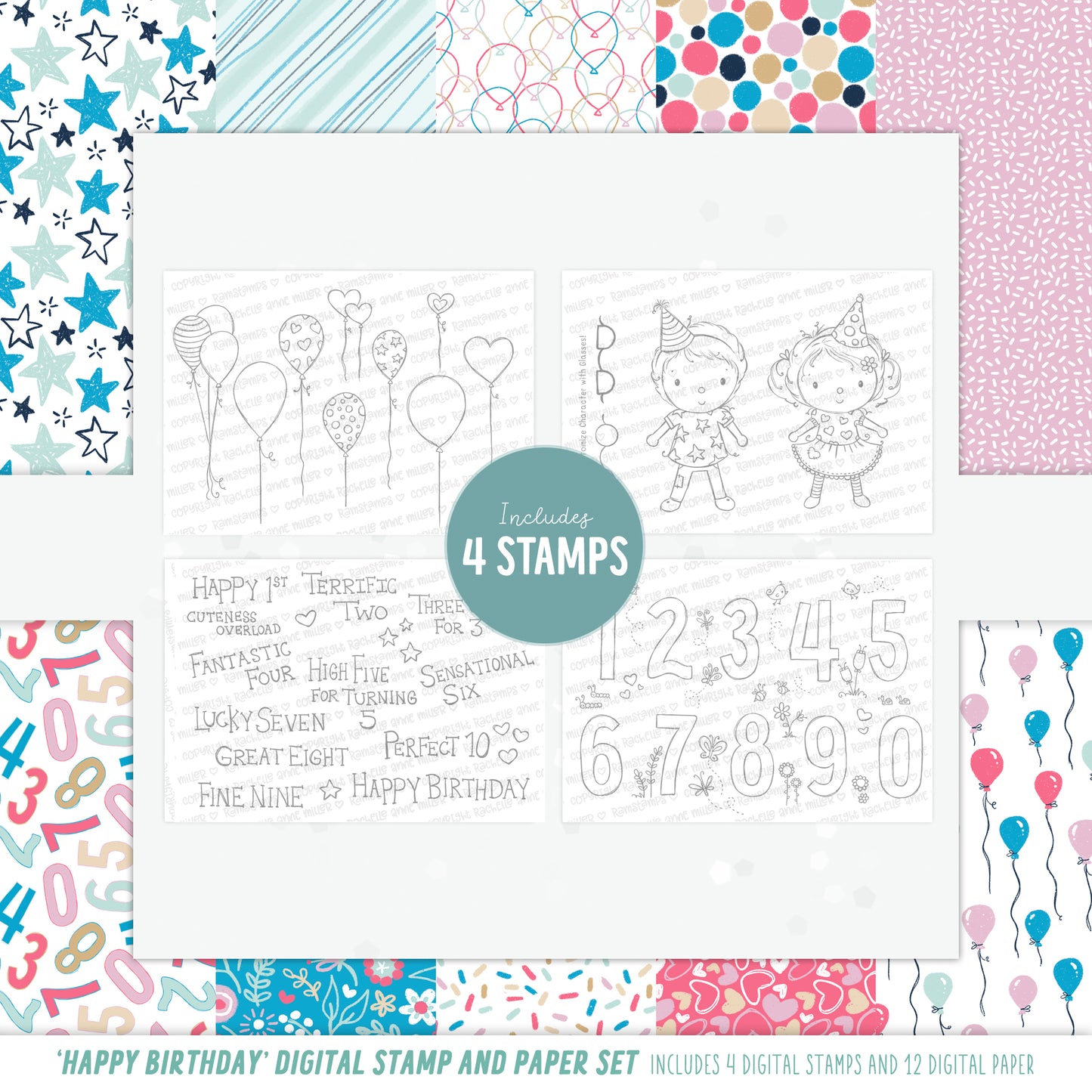 'Happy Birthday' Digital Stamp & Paper Set