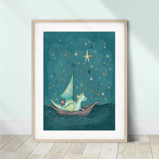 'My Favourite Dragon (Girl)' Children's Wall Art Print