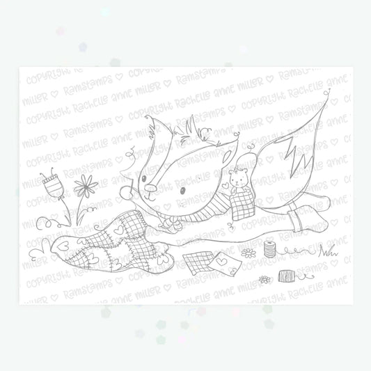 'Quilting with Fox' Digital Stamp