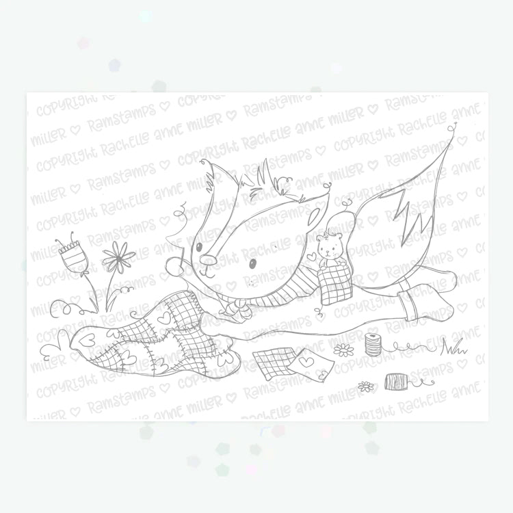 'Quilting with Fox' Digital Stamp