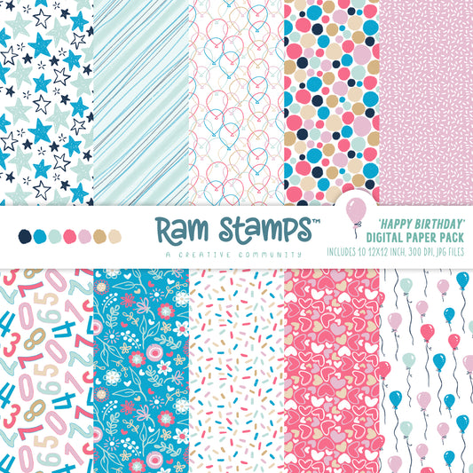 'Happy Birthday' Digital Pattern Paper Pack