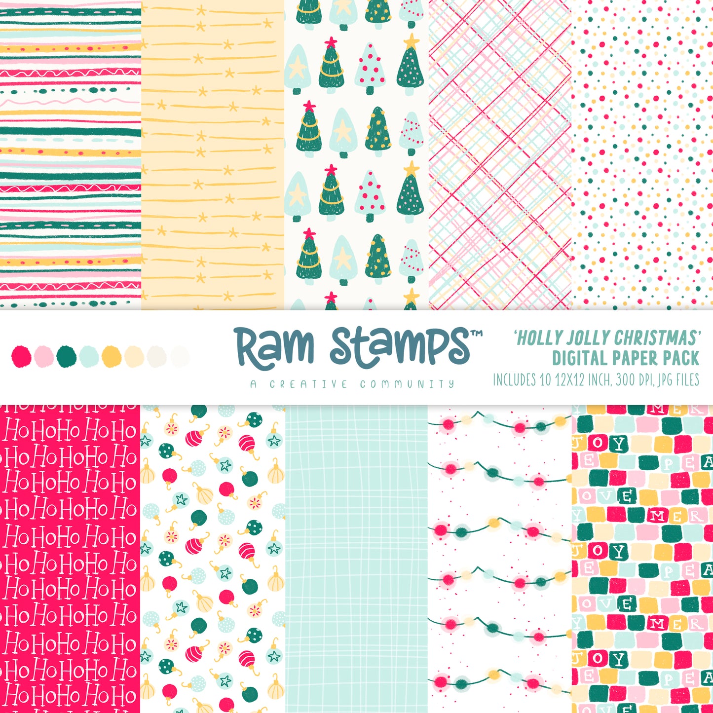 'Holly Jolly Christmas' Digital Pattern Paper Pack