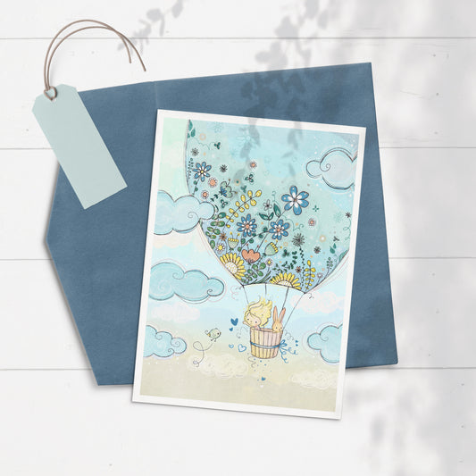 Hot Air Balloon (Blue) 5x7 Greeting Card