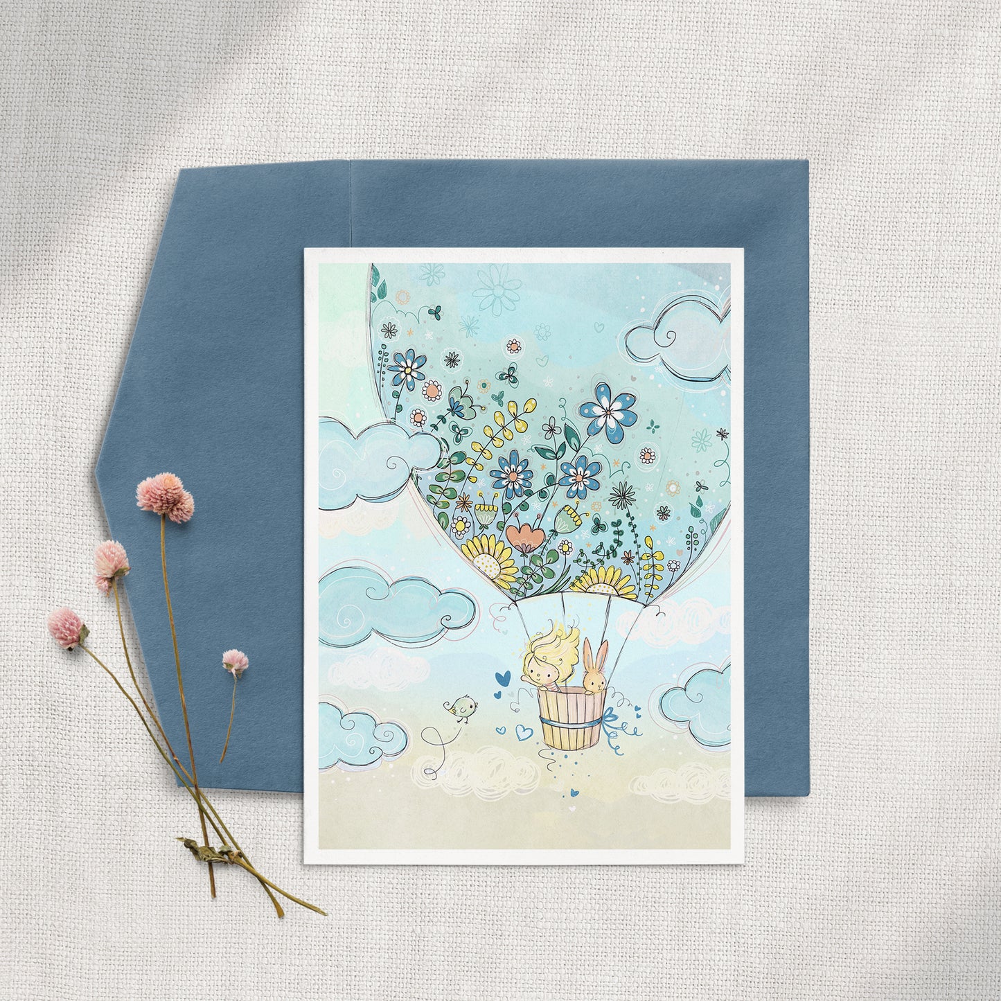 Hot Air Balloon (Blue) 5x7 Greeting Card