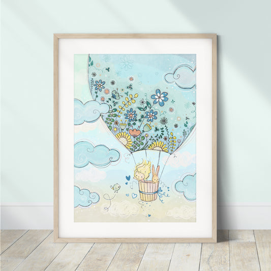'Hot Air Balloon (Blue)' Children's Wall Art Print
