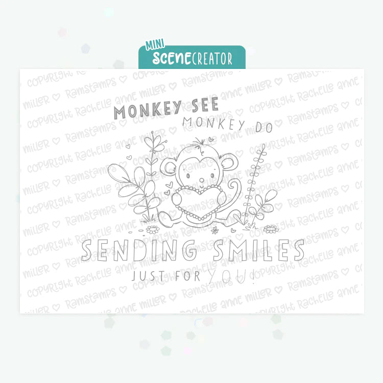 'Monkey Smiles' Mini Scene Creator Digital Stamp