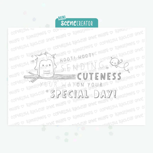 'Special Day Owl' Mini Scene Creator Digital Stamp