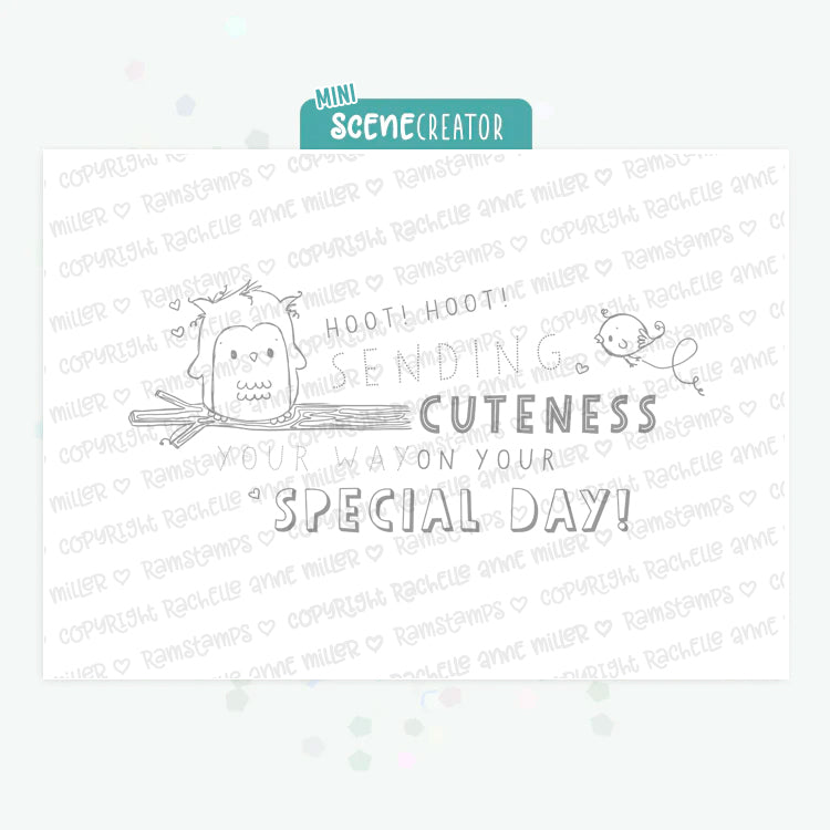 'Special Day Owl' Mini Scene Creator Digital Stamp