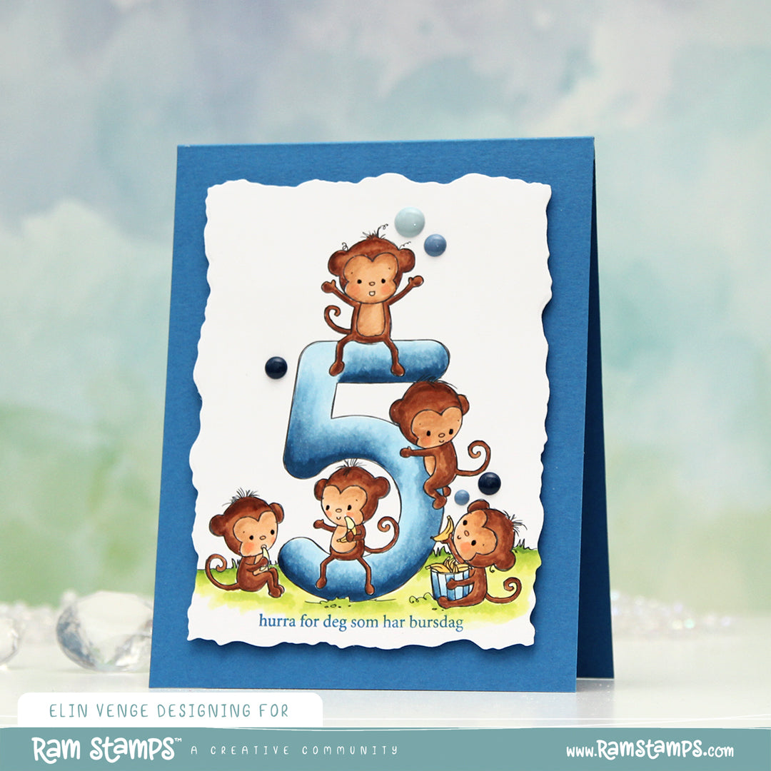 'Animal Number: Five Monkeys' Digital Stamp