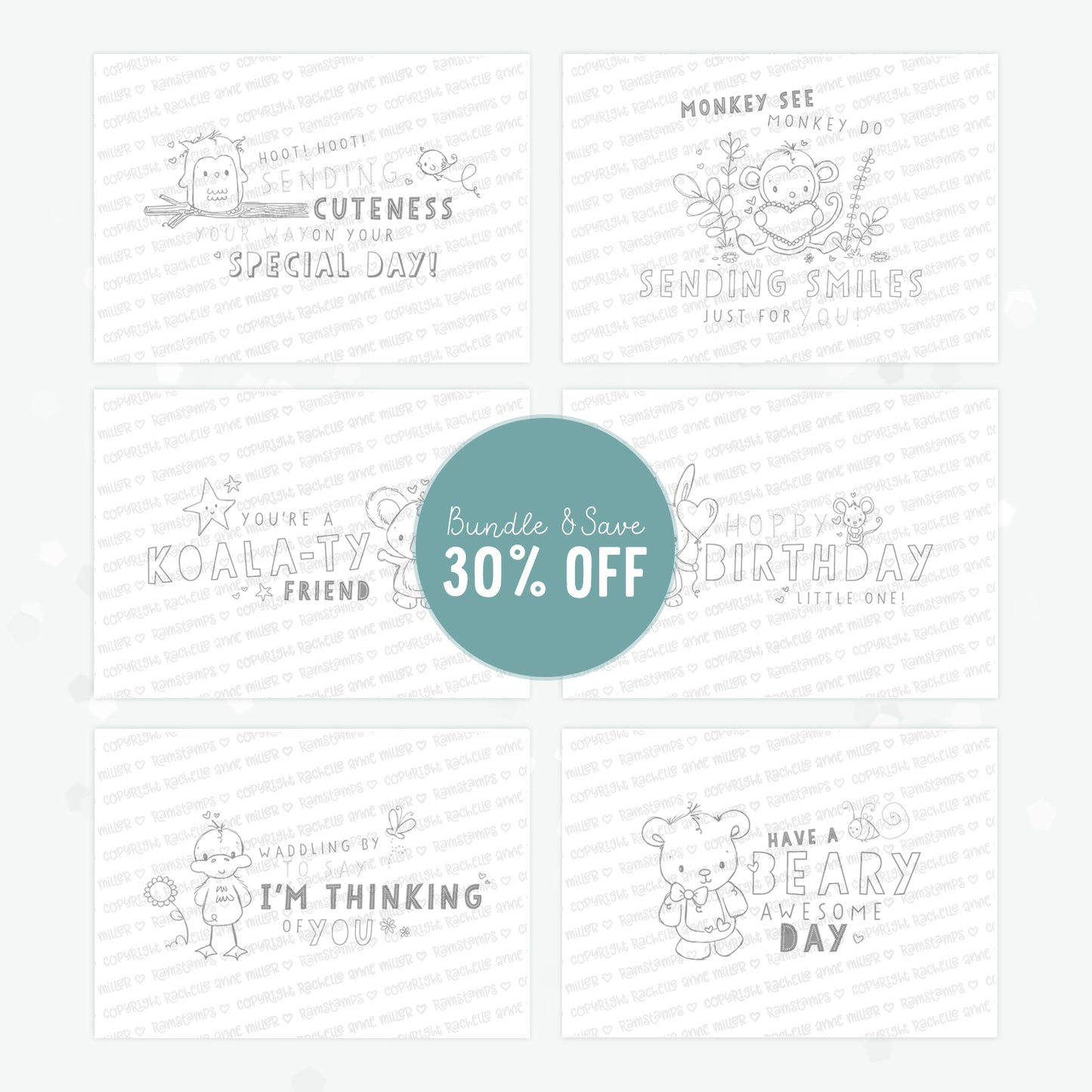 'Animal Greeting' 6 Mini Scene Creator Digital Stamps