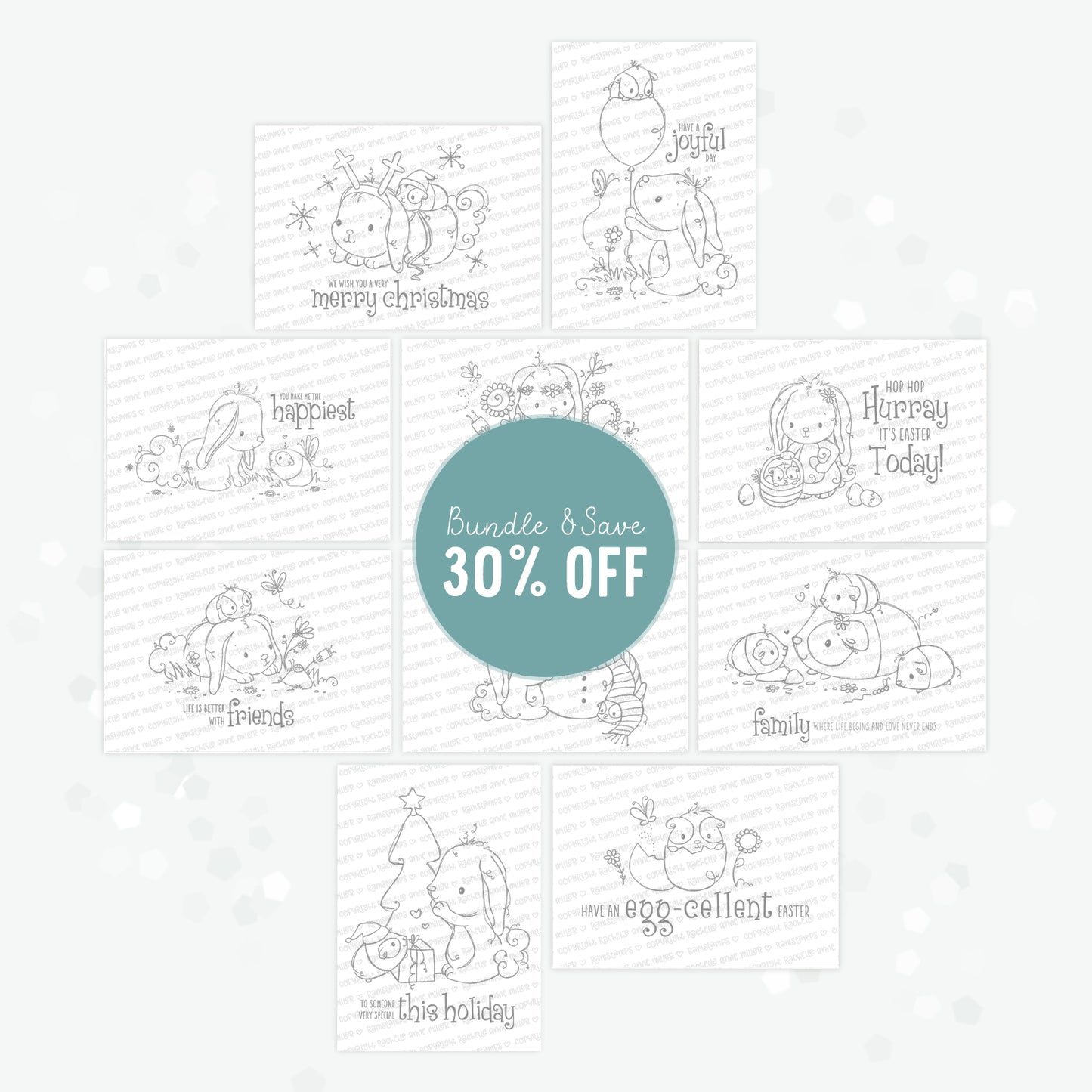 'Bunny & Guinea Collection' 10 Digital Stamps