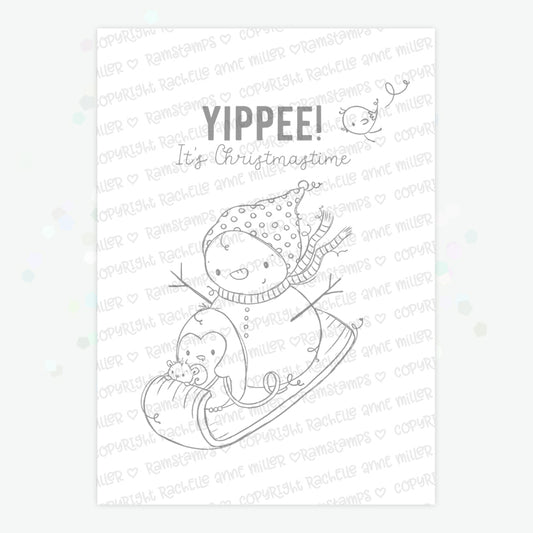 'Penguin & Snowman: Sledding' Digital Stamp