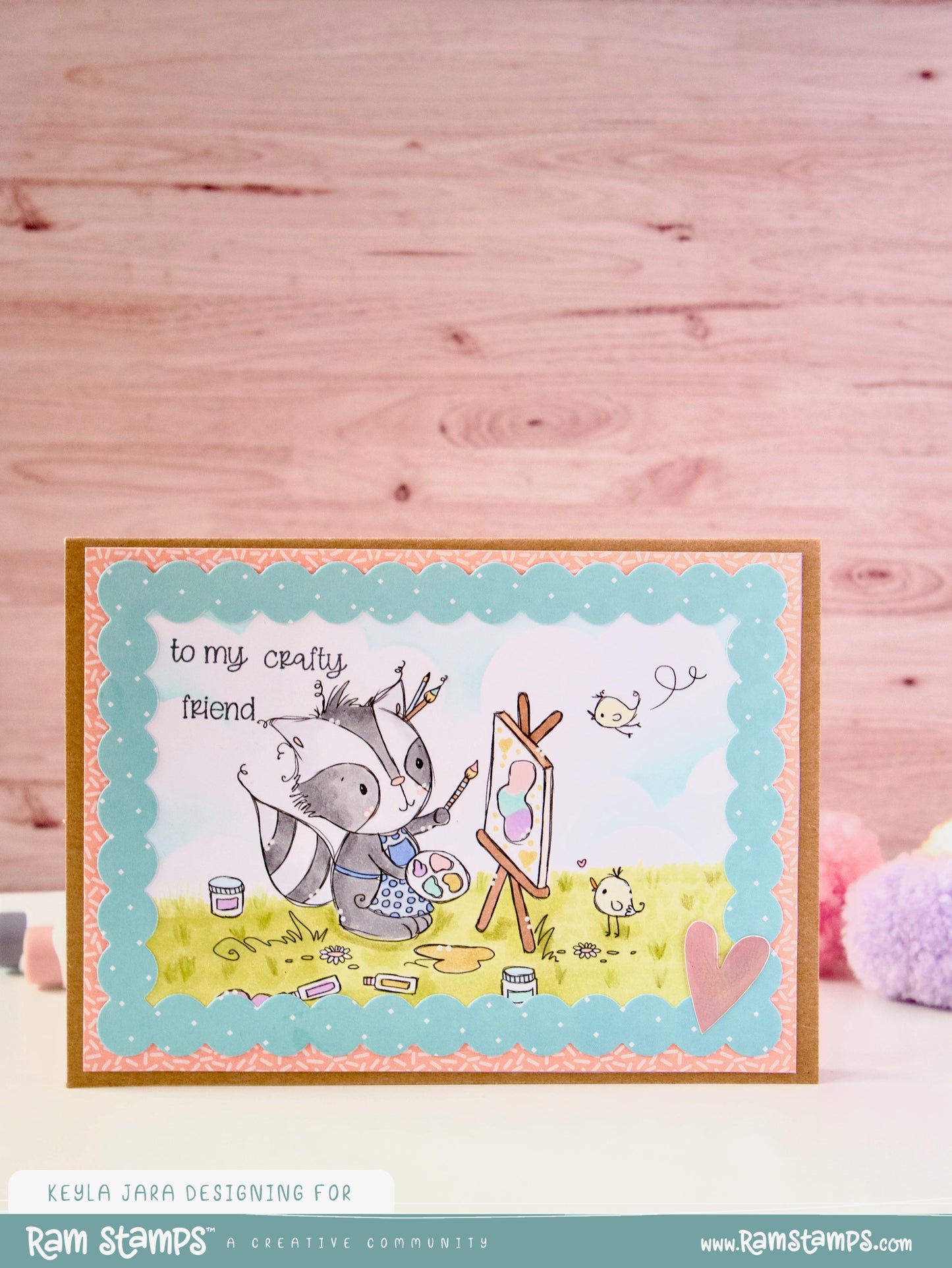 'Painting with Raccoon' Digital Stamp