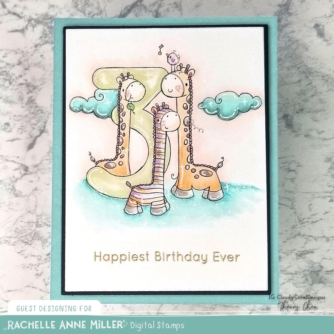 'Animal Number: Three Giraffes' Digital Stamp