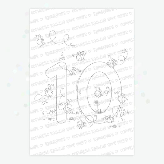 'Animal Number: Ten Bees' Digital Stamp