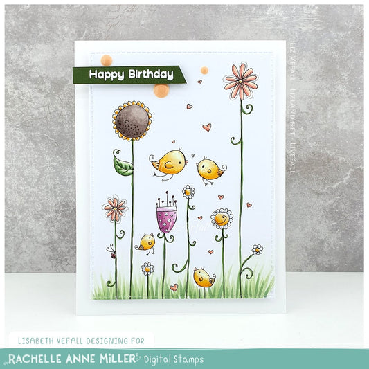 'Flower Love Birds' Digital Stamp