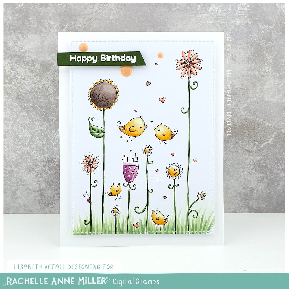 'Flower Love Birds' Digital Stamp