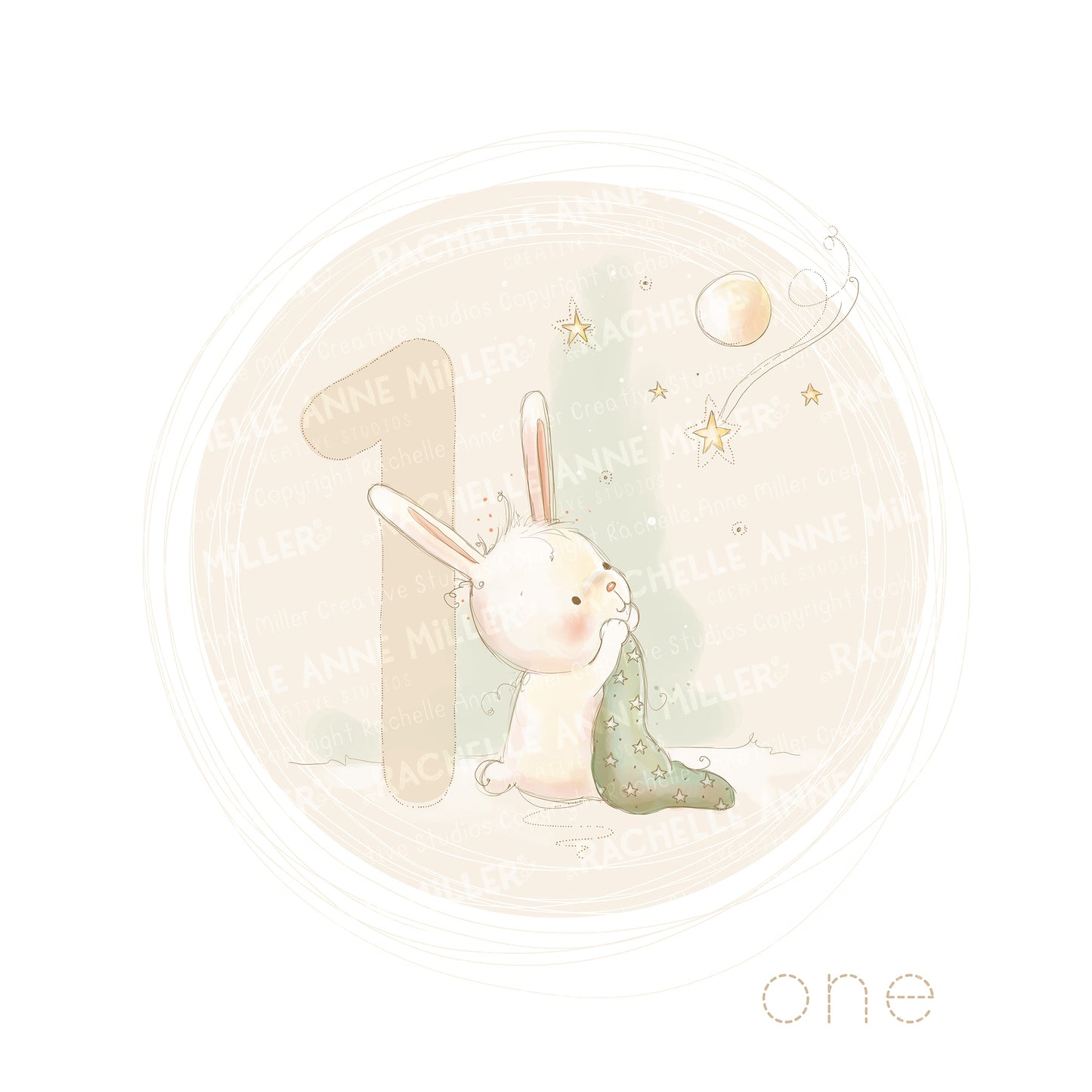 'Animal Number: One Bunny' Digital Stamp