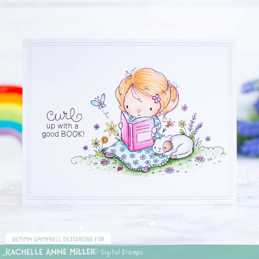 'Reading in the Garden' Digital Stamp