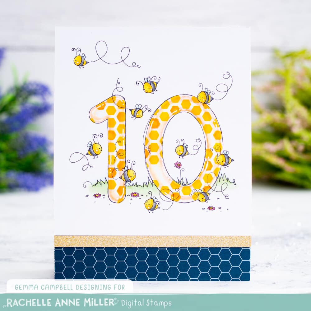 'Animal Number: Ten Bees' Digital Stamp