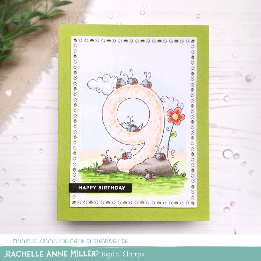 'Animal Number: Nine Ladybugs' Digital Stamp