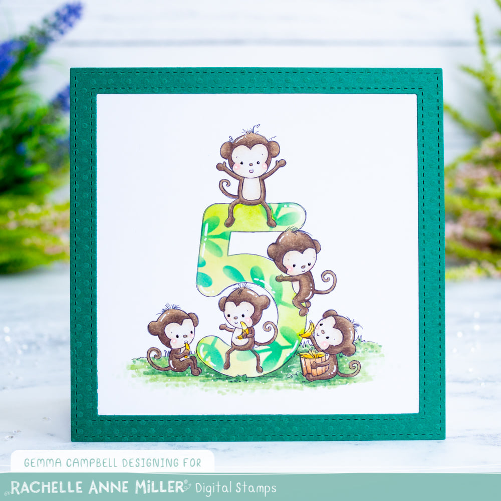 'Animal Number: Five Monkeys' Digital Stamp