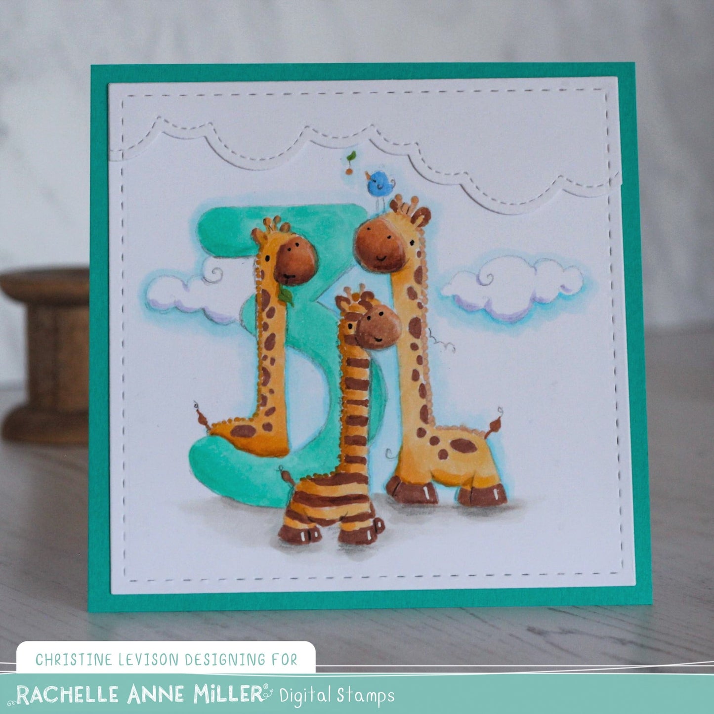 'Animal Number: Three Giraffes' Digital Stamp