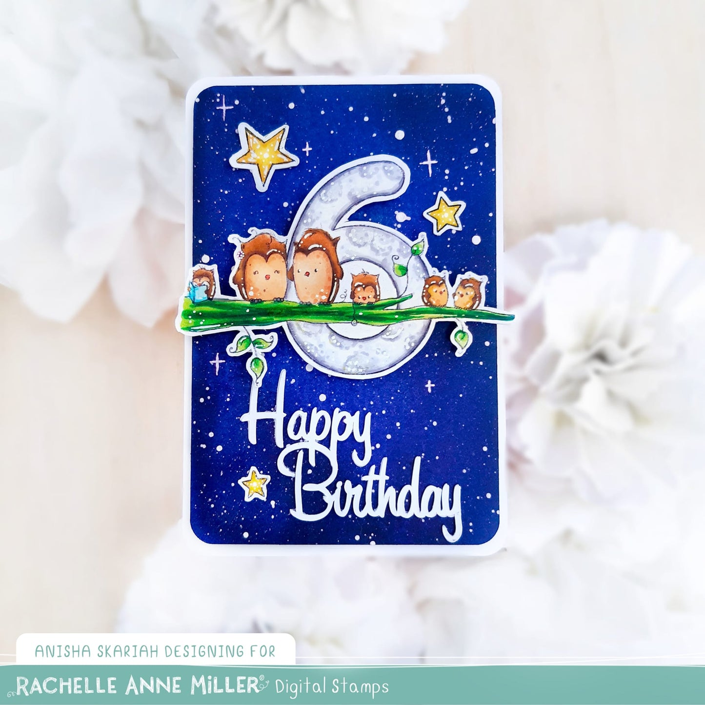 'Animal Number: Six Owls' Digital Stamp