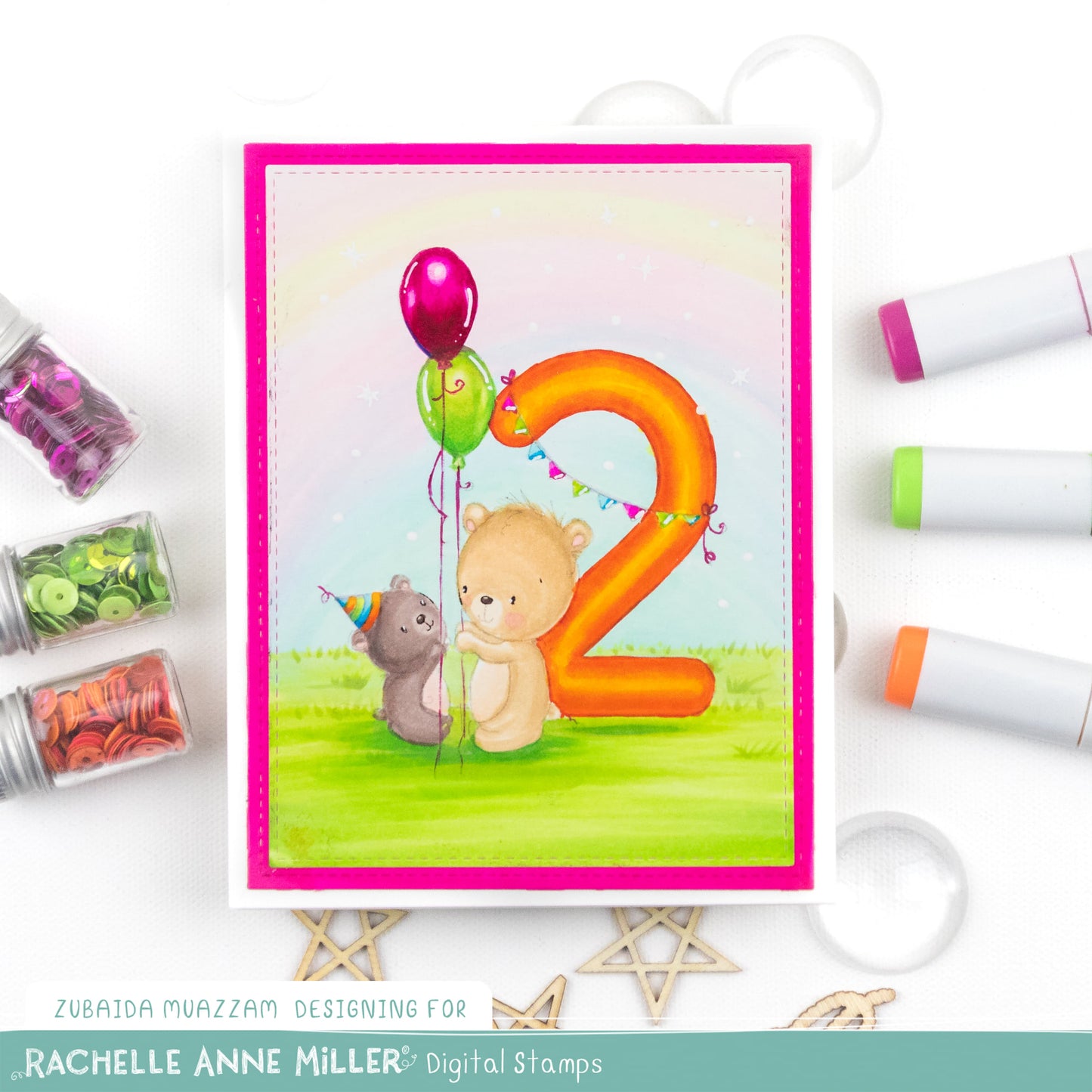'Animal Number: Two Bears' Digital Stamp