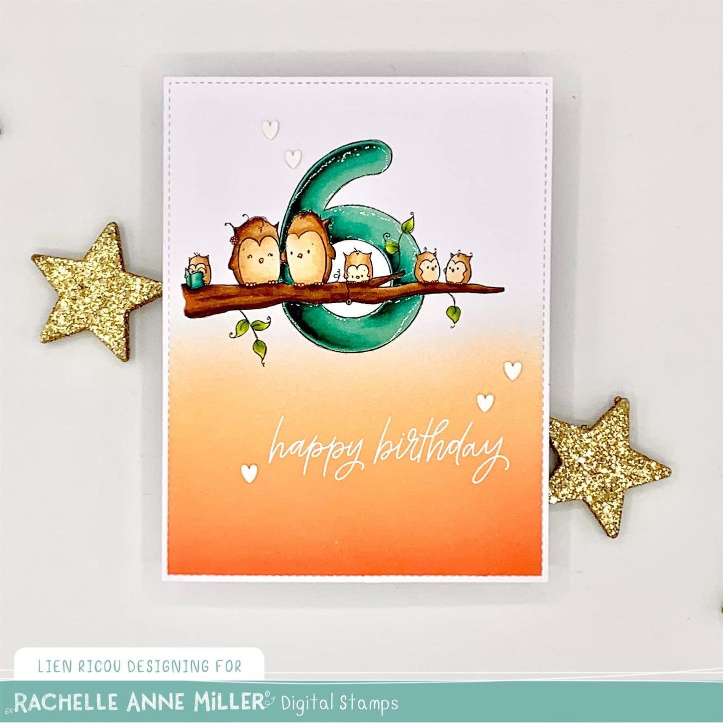 'Animal Number: Six Owls' Digital Stamp