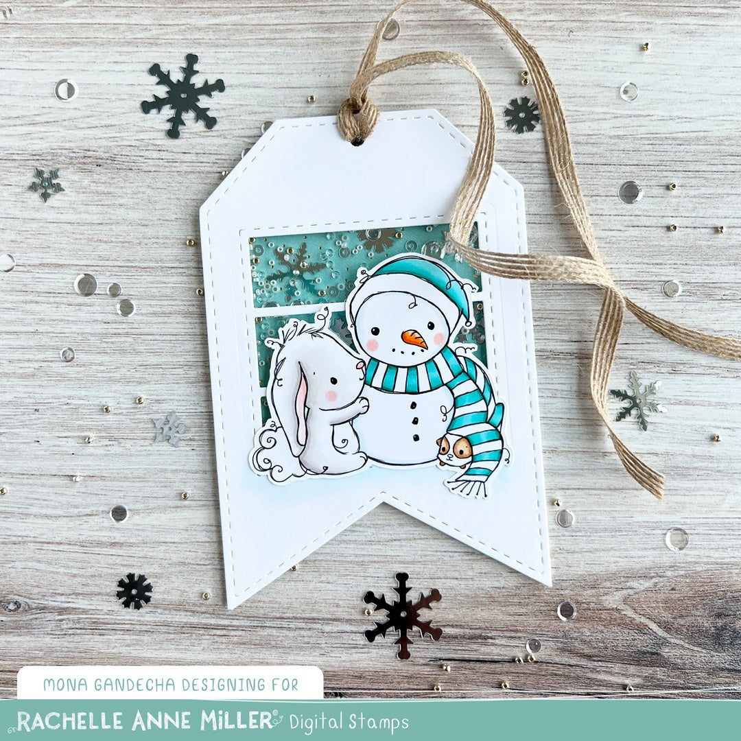 'Bunny & Guinea: Snowman' Digital Stamp