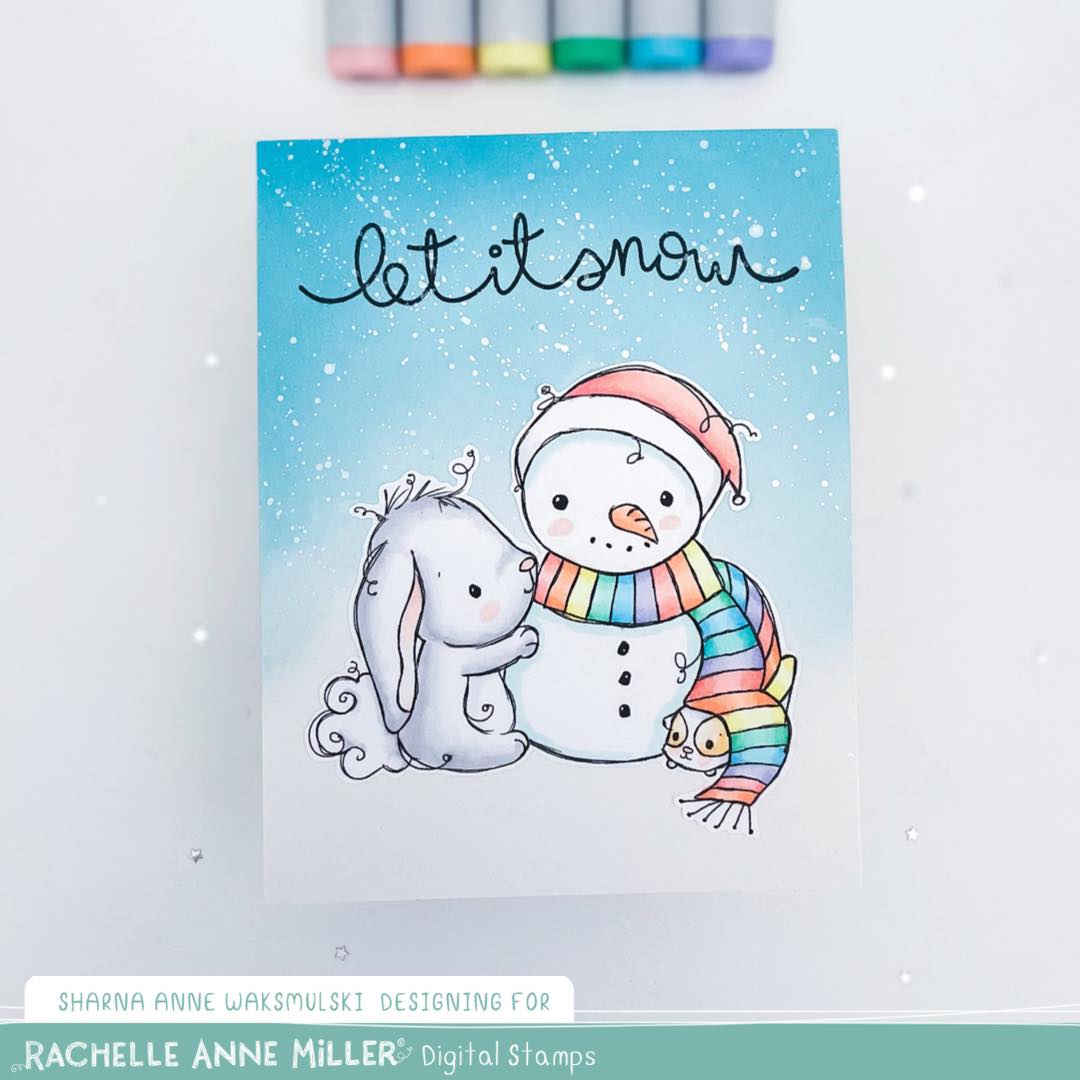 'Bunny & Guinea: Snowman' Digital Stamp