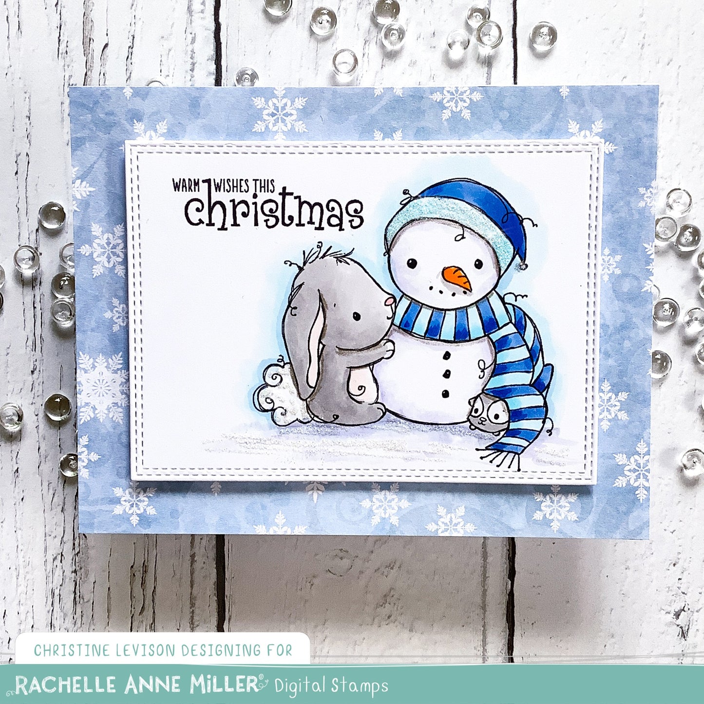 'Bunny & Guinea: Snowman' Digital Stamp