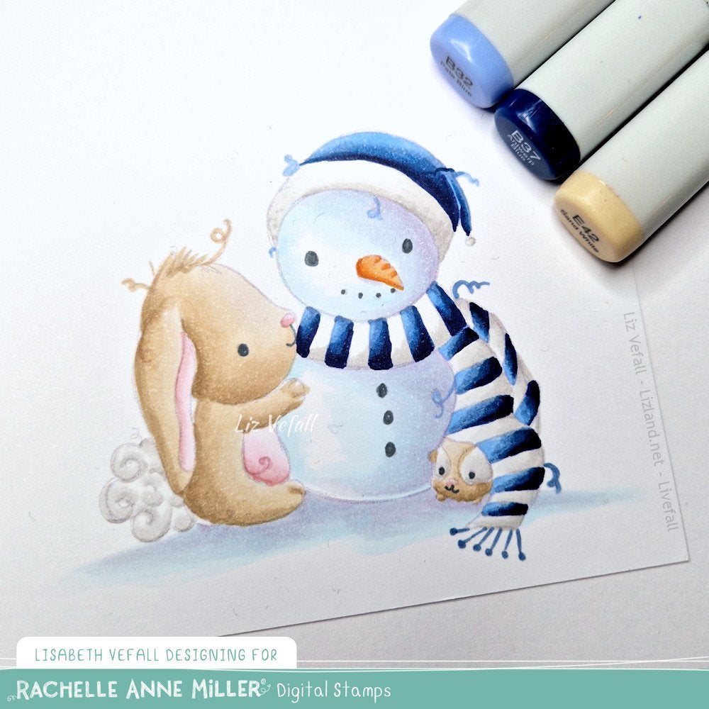 'Bunny & Guinea: Snowman' Digital Stamp