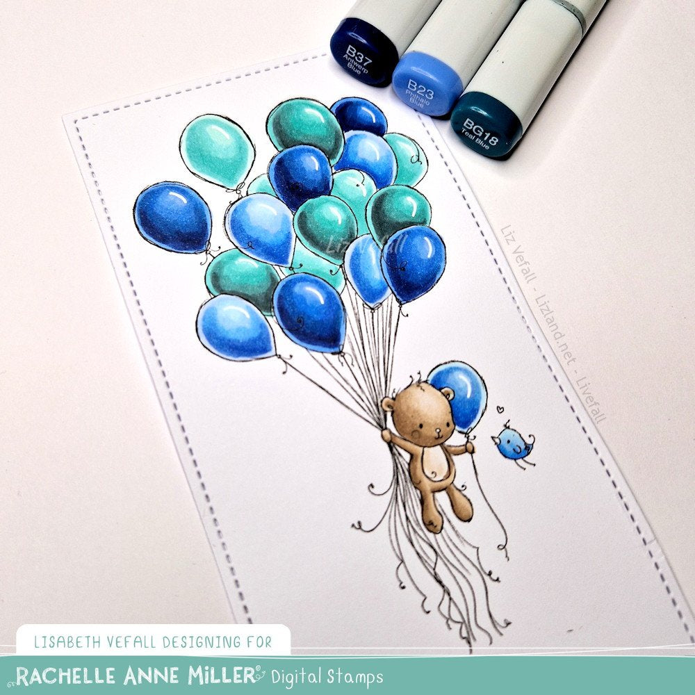 'Teddy's Balloons' Digital Stamp