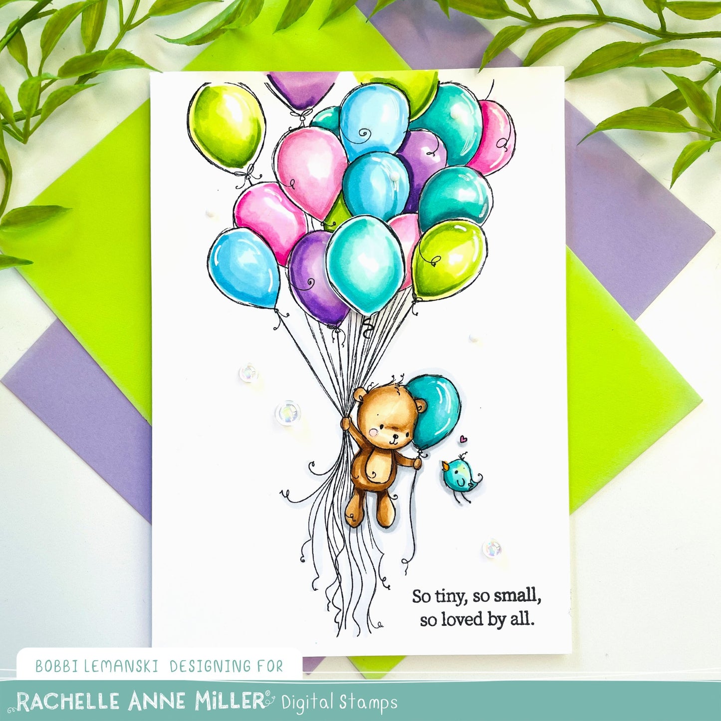 'Teddy's Balloons' Digital Stamp