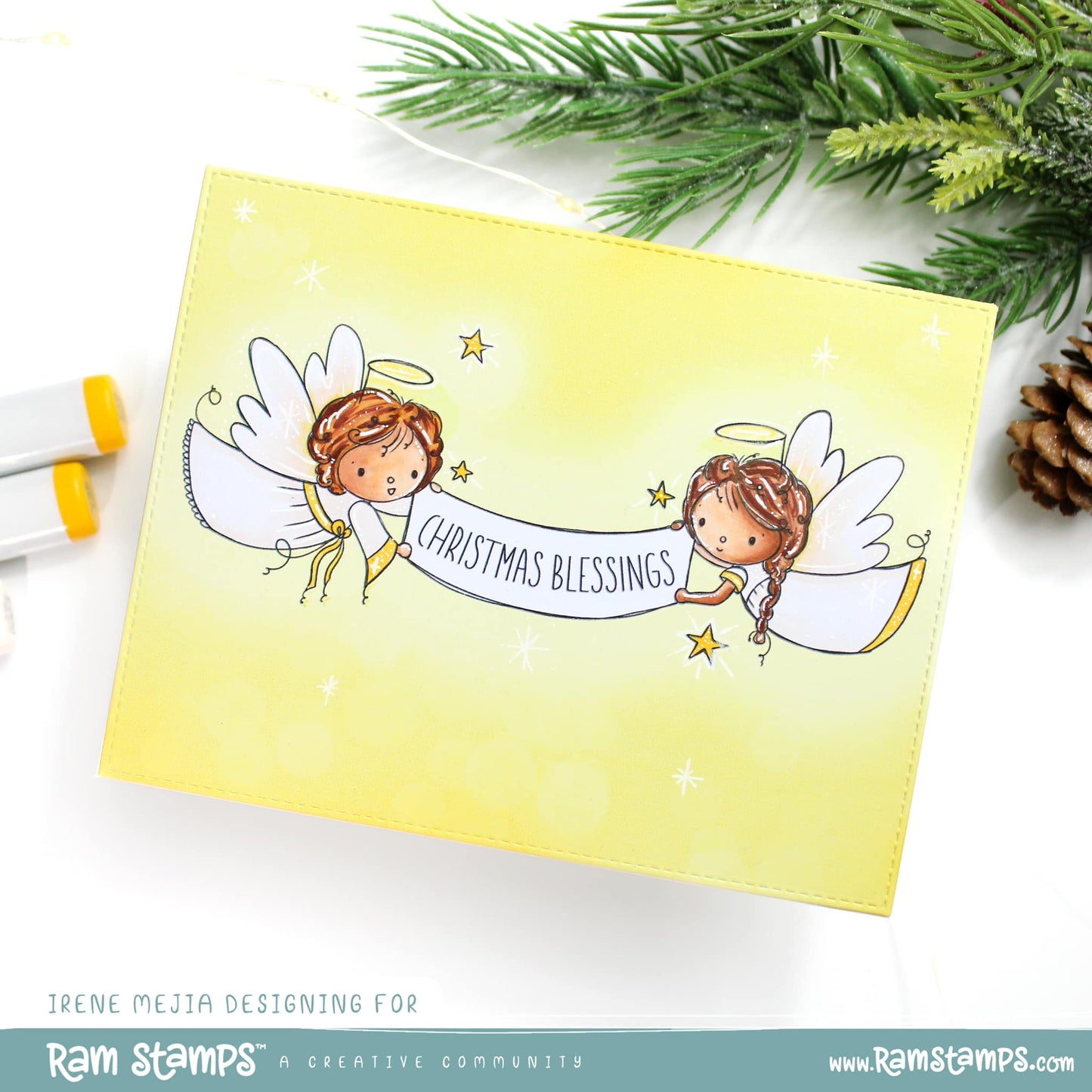 'Christmas Blessings Angels' Digital Stamp
