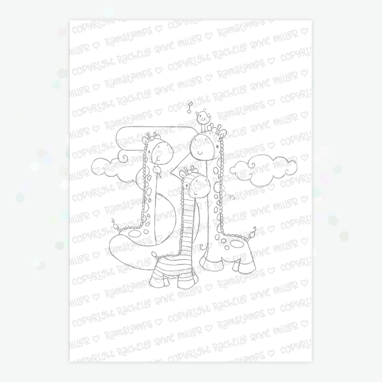 'Animal Number: Three Giraffes' Digital Stamp