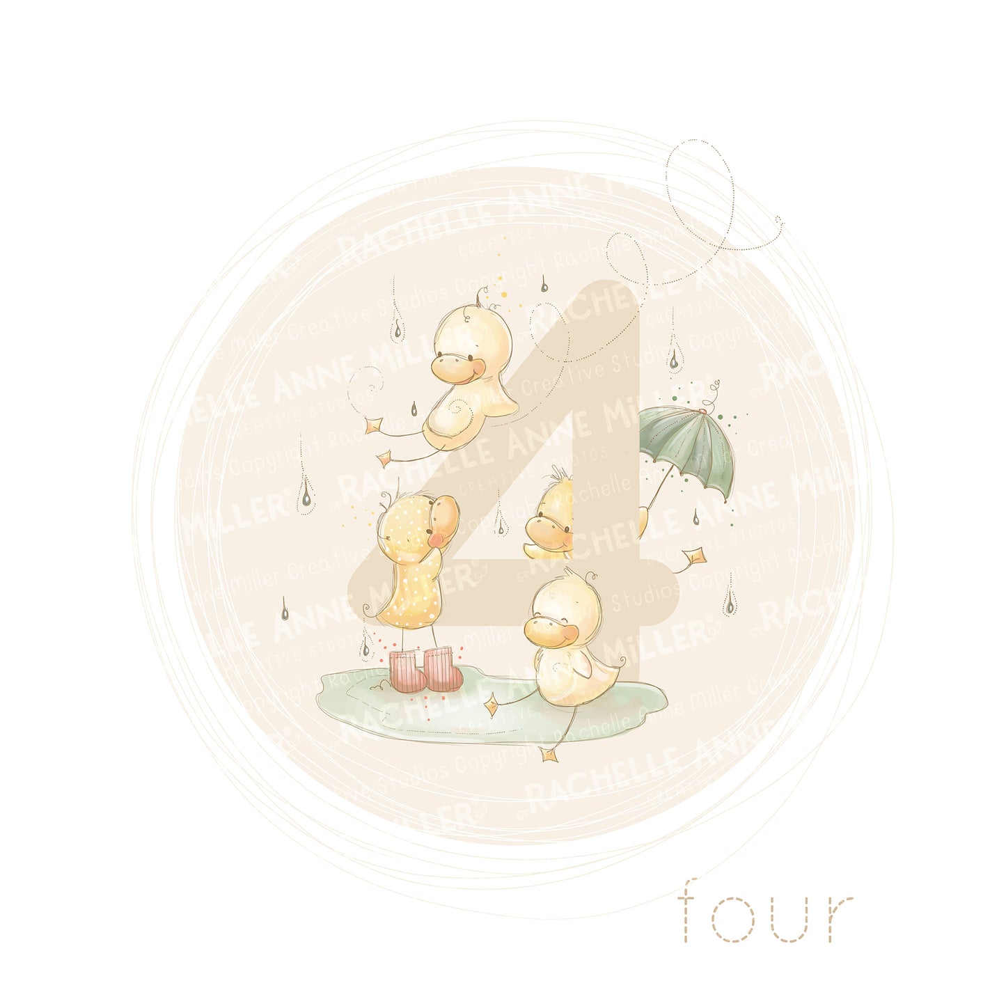 'Animal Number: Four Ducks' Digital Stamp