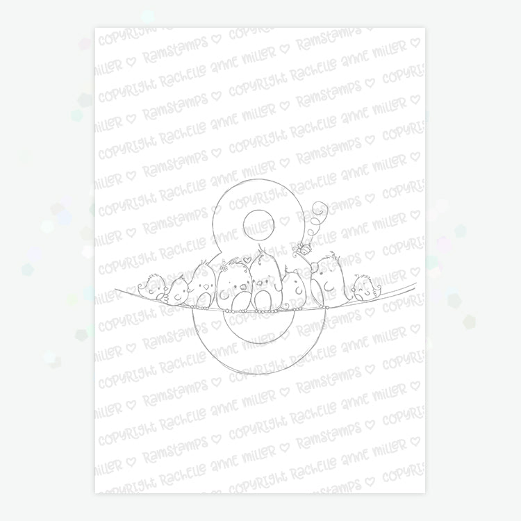 'Animal Number: Eight Birds' Digital Stamp