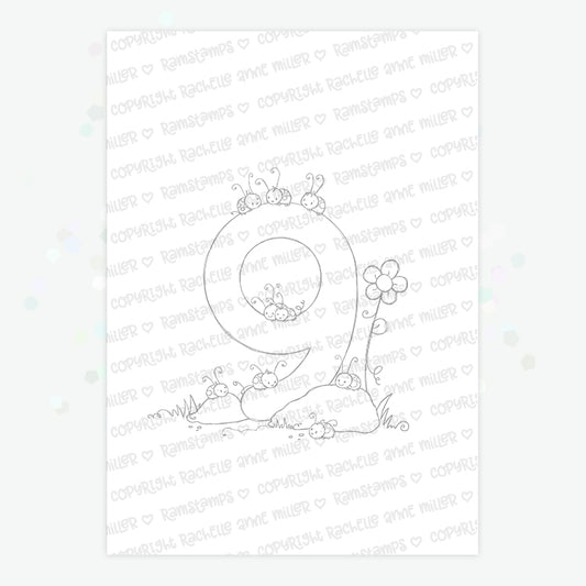 'Animal Number: Nine Ladybugs' Digital Stamp