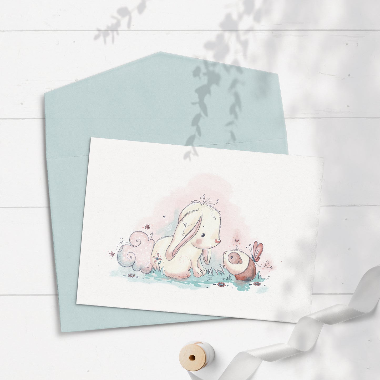 Bunny & Guinea: Smile 5x7 Greeting Card