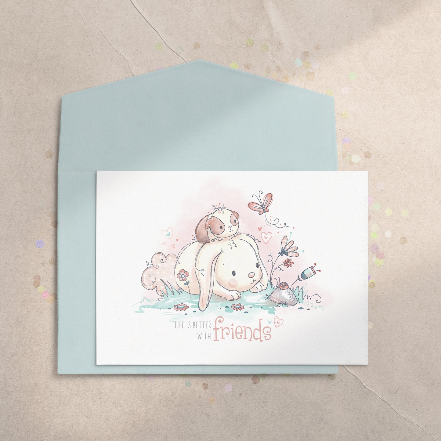 Bunny & Guinea: Balloon 5x7 Greeting Card